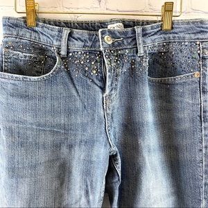 Cache embellished rhinestone jeans